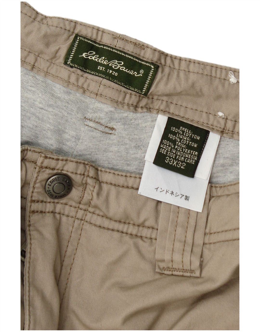 Pantaloni cargo dritti da uomo Eddie Bauer W33 L32 in cotone beige