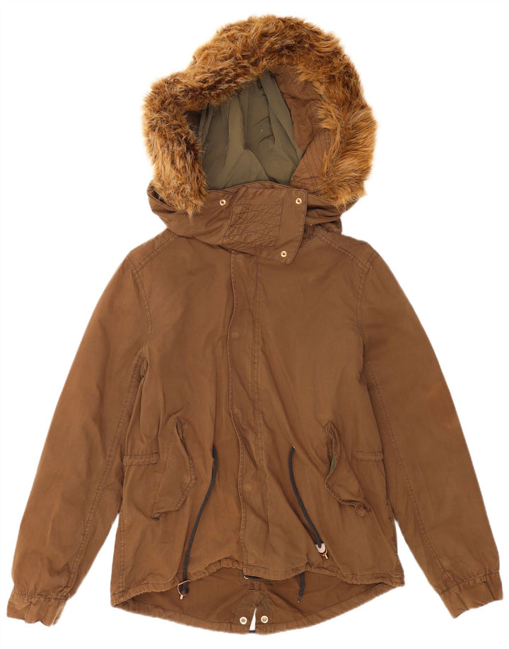 Parka oversize con cappuccio da donna Zara UK 10 piccolo poliestere marrone