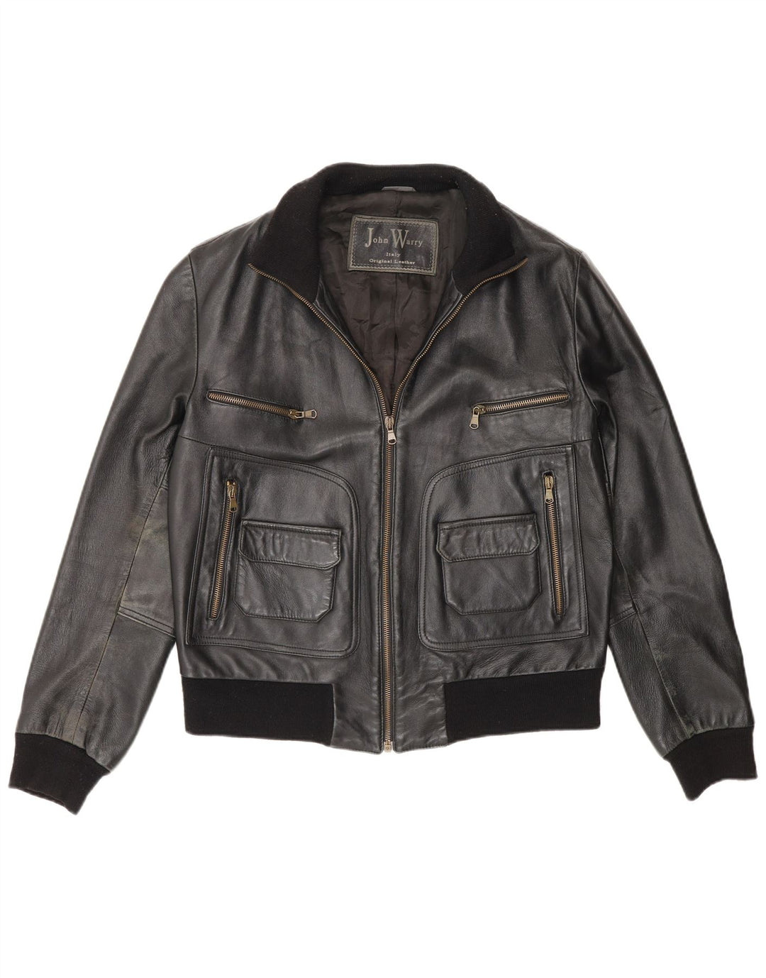 Giacca in pelle vintage da uomo UK 38 media nera