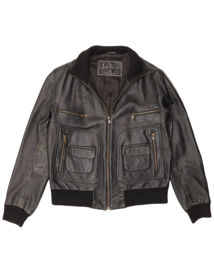 Giacca in pelle vintage da uomo UK 38 media nera