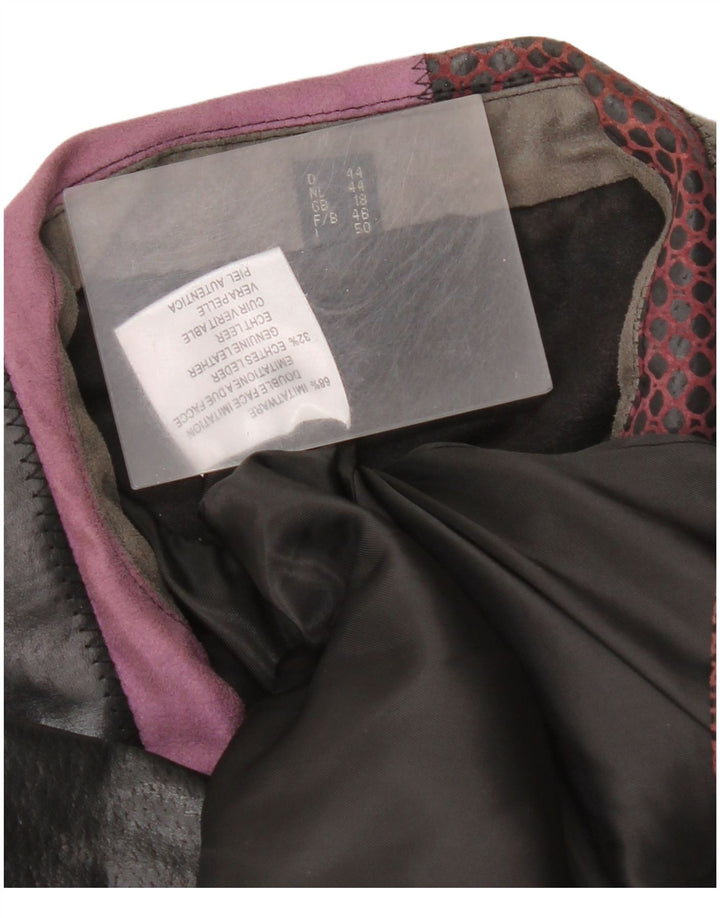 Giacca in pelle vintage da donna UK 18 XL in pelle patchwork multicolore