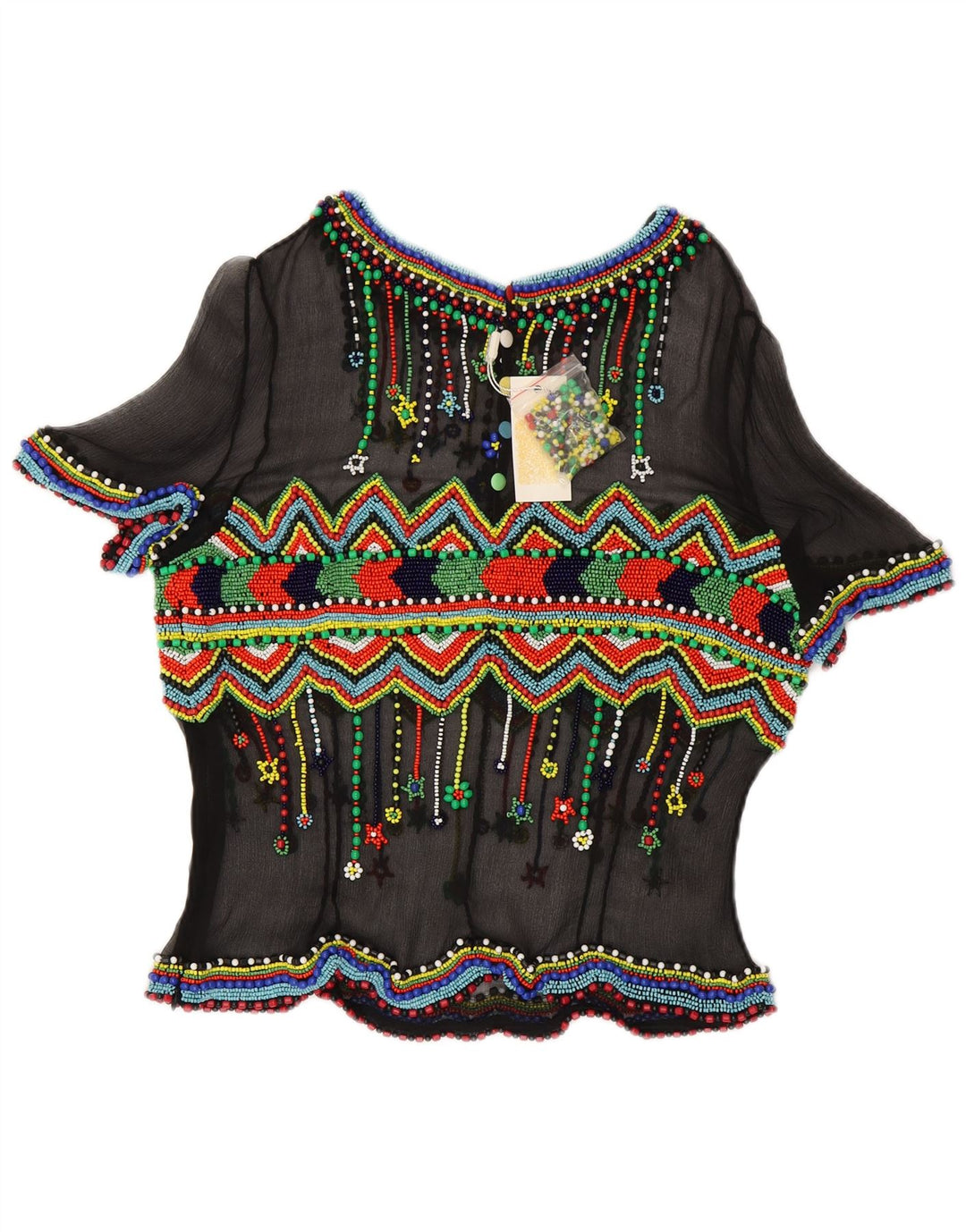 Camicetta trasparente da donna vintage Top IT 48 XL Seta geometrica nera