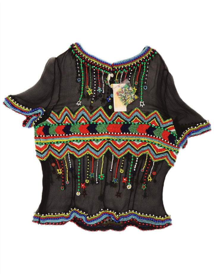 Camicetta trasparente da donna vintage Top IT 48 XL Seta geometrica nera