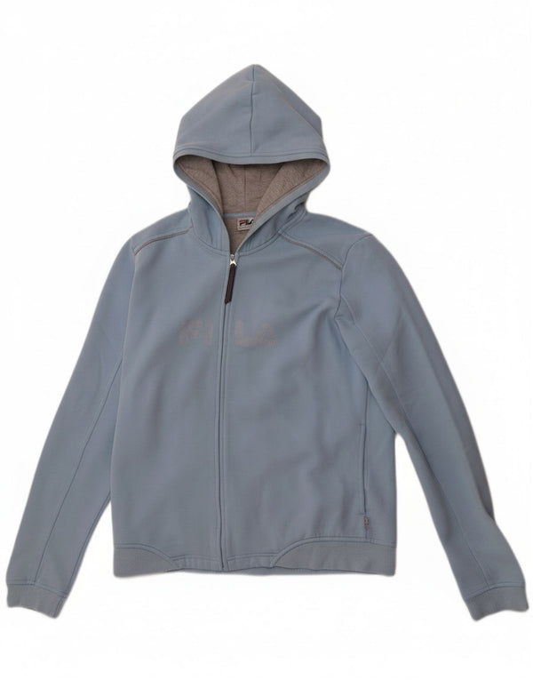 Maglione con cappuccio e zip grafica da donna Fila UK 14 grande cotone blu