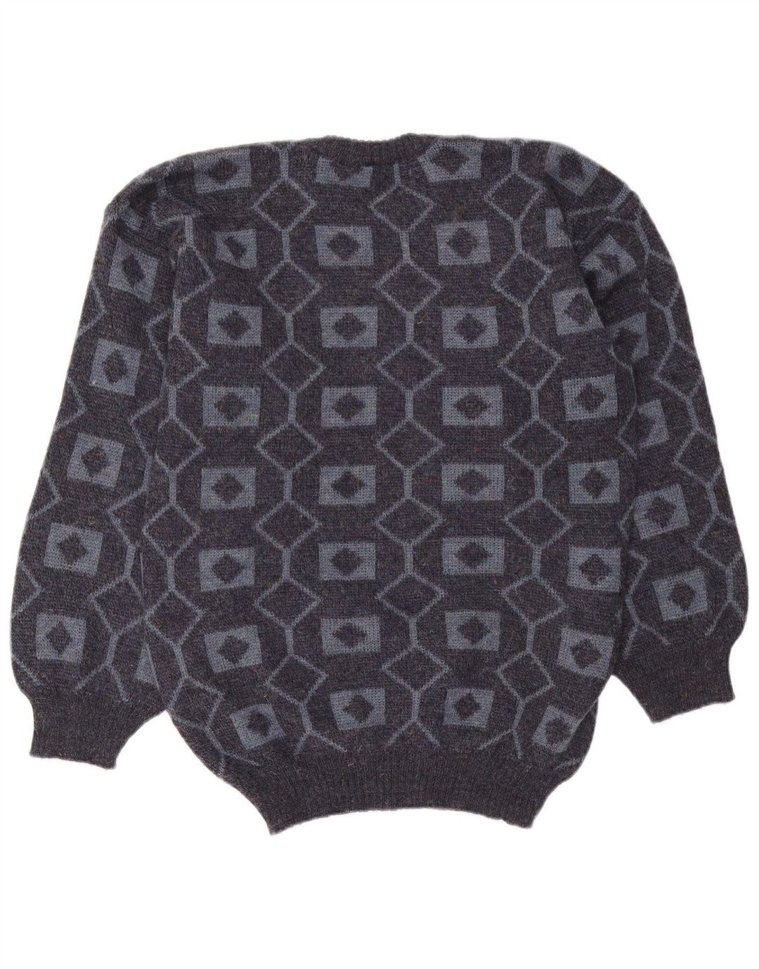 Maglione girocollo da uomo vintage in acrilico geometrico grigio medio