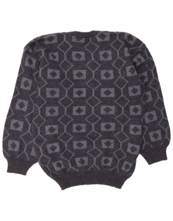 Maglione girocollo da uomo vintage in acrilico geometrico grigio medio