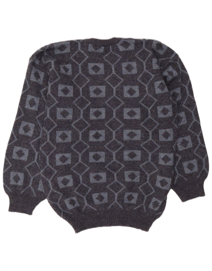 Maglione girocollo da uomo vintage in acrilico geometrico grigio medio