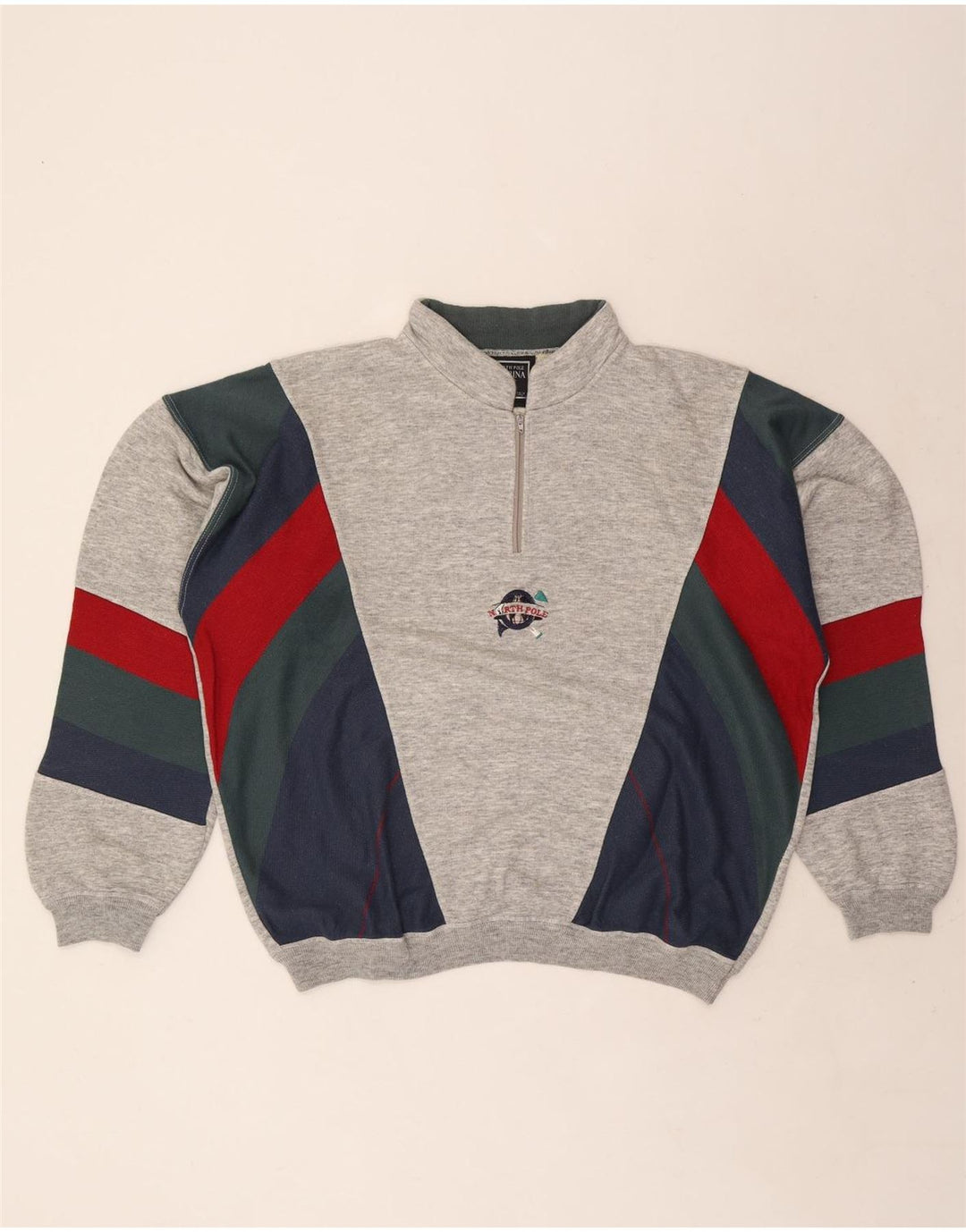 Felpa North Pole da uomo con zip e collo maglione XL grigio color block