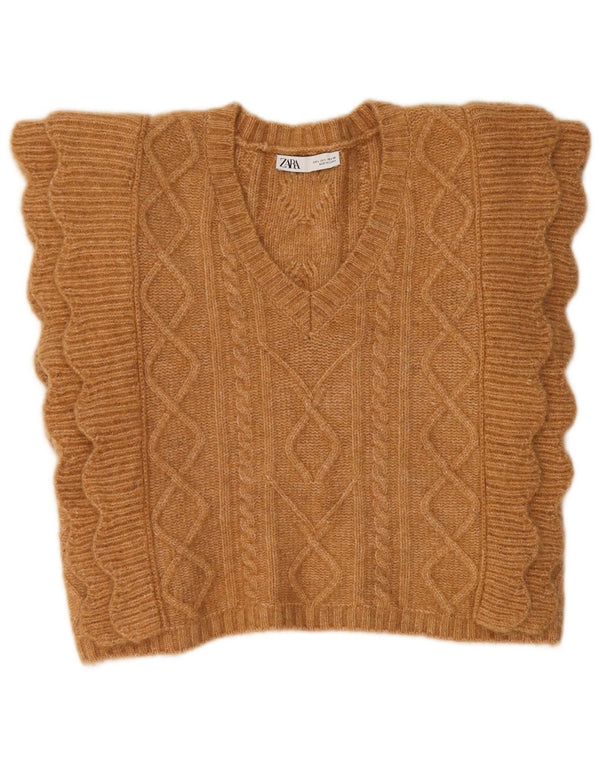 Canotta corta da donna Zara UK 16 grande poliestere marrone