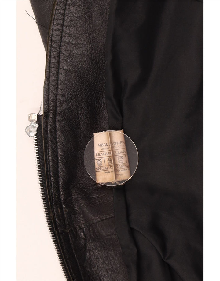 Gilet in pelle da donna vintage UK 10 piccolo in pelle nera