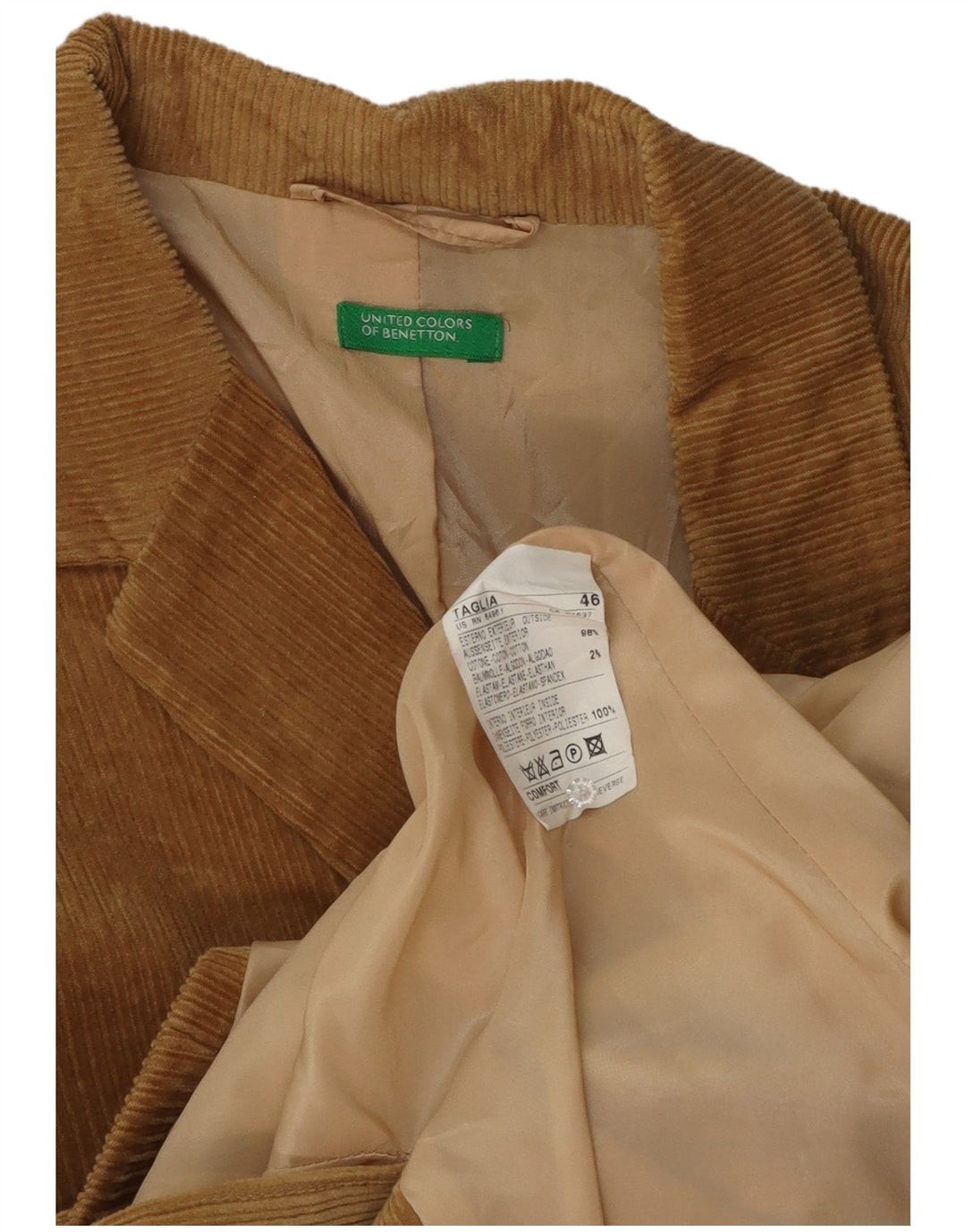Giacca da donna in velluto a coste a 3 bottoni Benetton IT 46 Large in cotone marrone