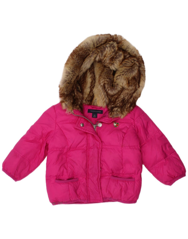 TOMMY HILFIGER Baby Girls Hooded Padded Jacket 12-18 Months Pink Nylon