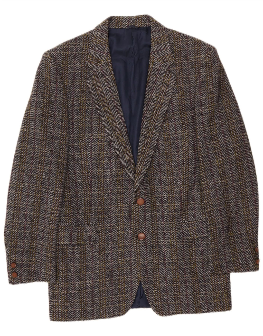 Giacca blazer vintage da uomo IT 50 grande lana a spina di pesce multicolore