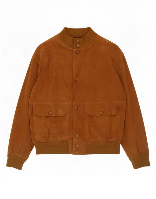 Giubbotto bomber vintage in pelle scamosciata da uomo IT 50 grande in pelle marrone