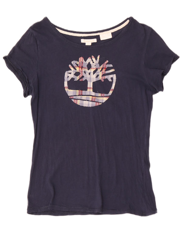 Timberland Womens Graphic T-Shirt Top UK 12 Medium Navy Blue