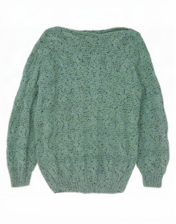 Maglione maglione vintage da donna con scollo a barca UK 14 verde medio screziato