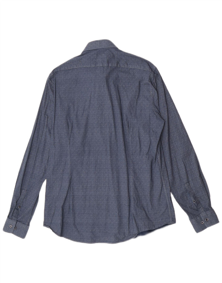 Camicia slim fit da uomo con motivo astratto Calvin Klein taglia 43 17 XL blu navy