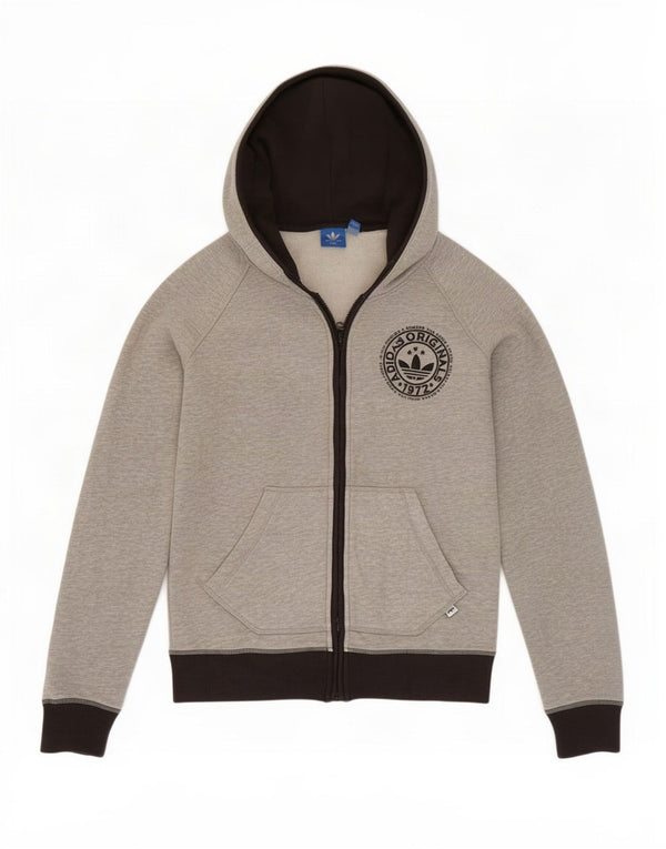 Felpa con cappuccio e zip grafica da donna Adidas UK 10 Small Grey Colourblock