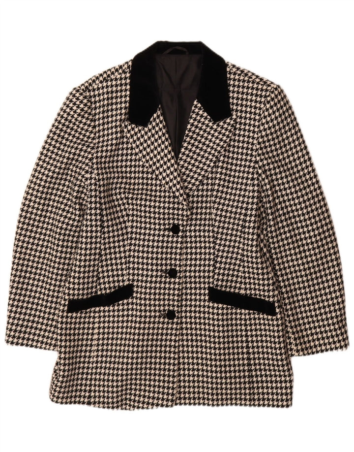 Giacca blazer vintage da donna a 3 bottoni EU 44 XL pied de poule nero