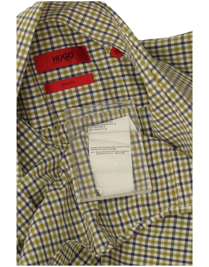 Camicia slim fit da uomo Hugo Boss taglia 15 1/2 cotone a quadretti verde medio