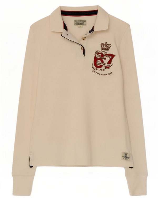 Polo Ralph Lauren da donna grafica a maniche lunghe Polo UK 10 piccola bianca