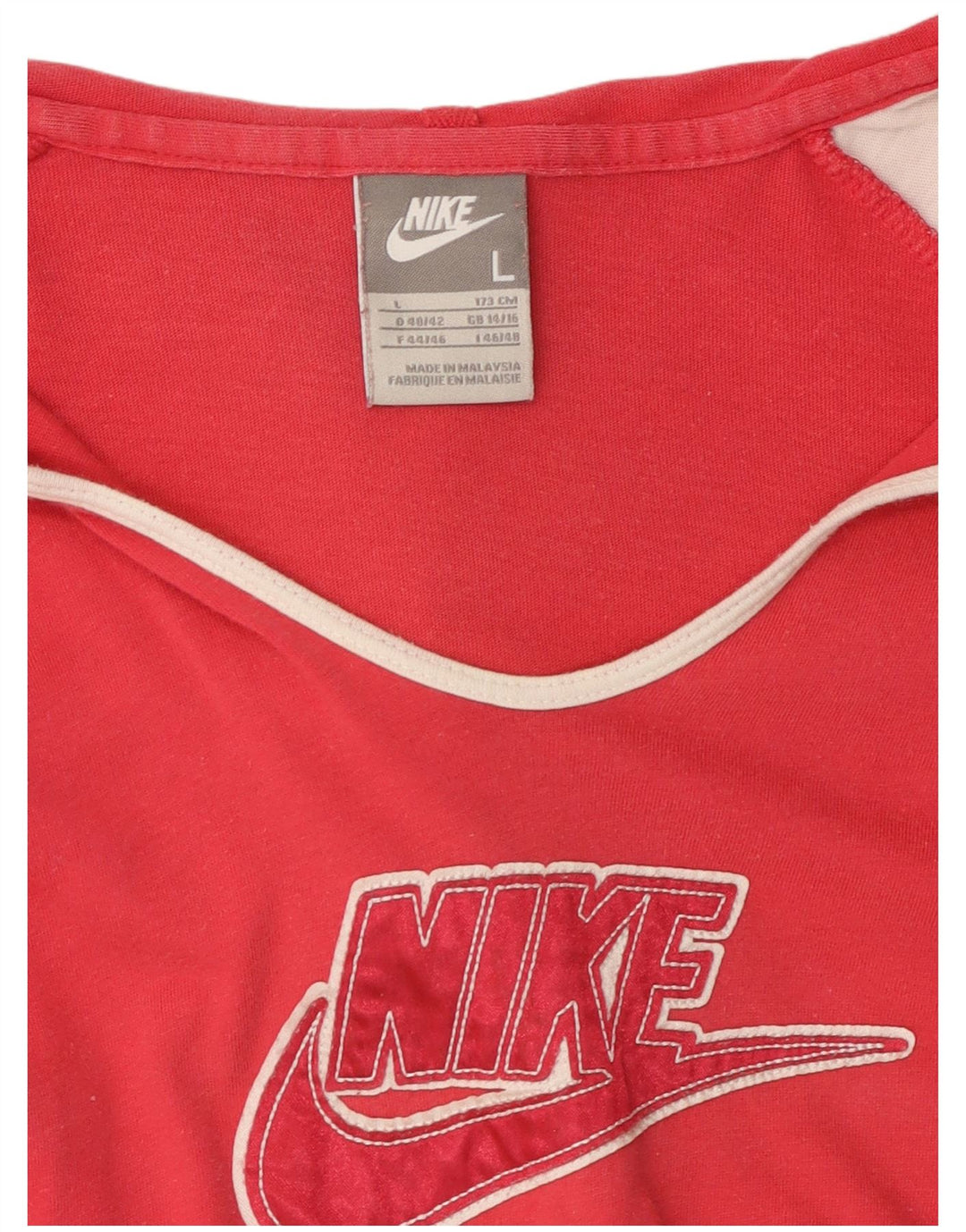 NIKE Top grafico da donna con cappuccio a maniche lunghe UK 14/16 Large Rosso Colourblock