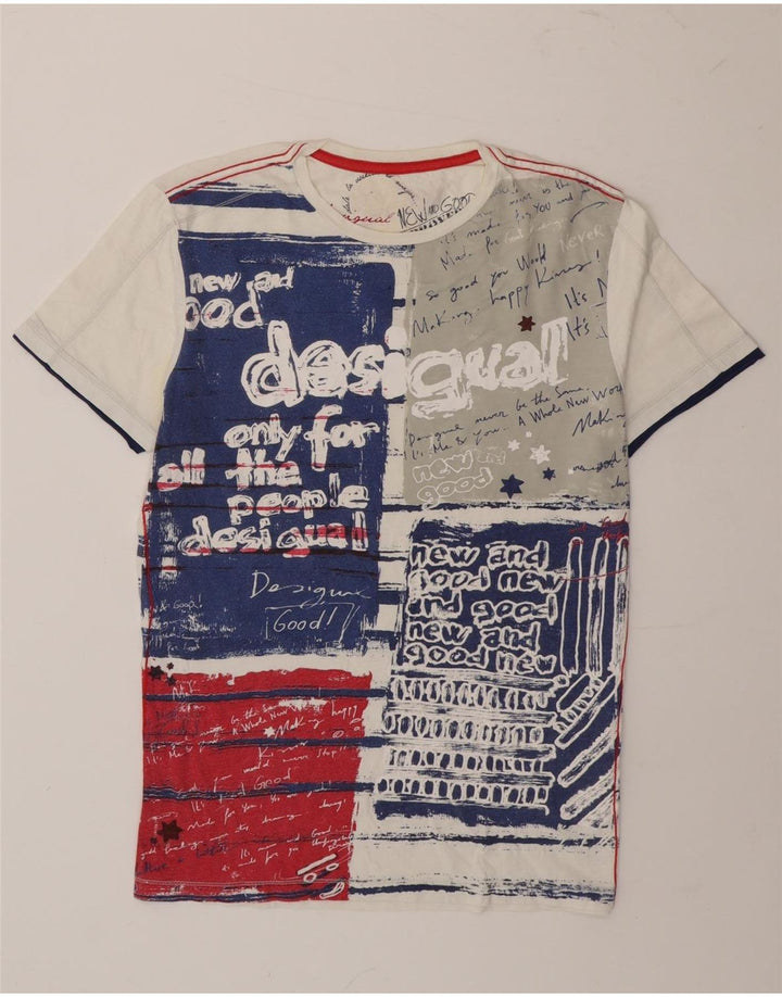 Desigual T-shirt grafica da uomo Top Small in cotone color block bianco