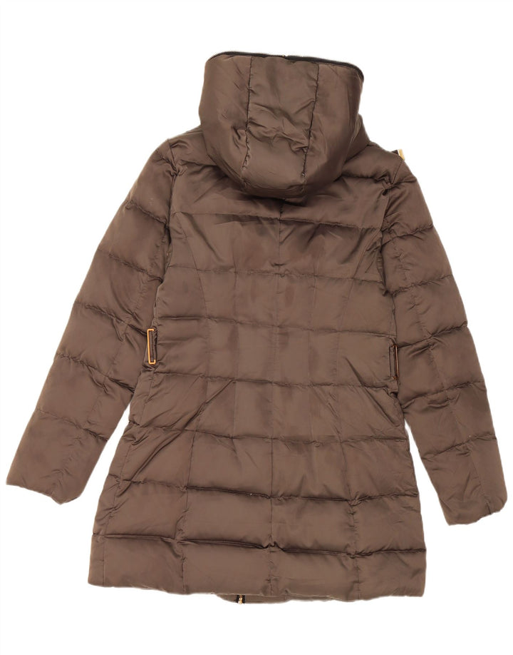 Cappotto imbottito con cappuccio da donna Zara UK 12 Poliestere marrone medio