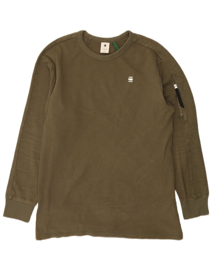Maglia da uomo G-Star a maniche lunghe grande in cotone kaki
