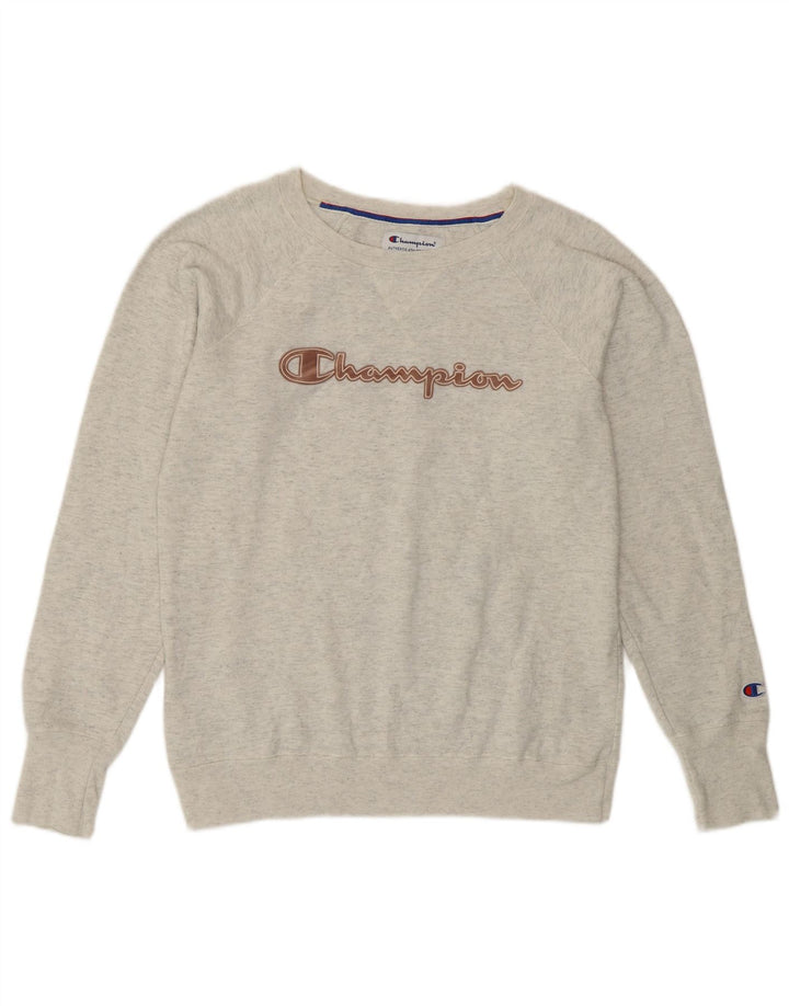 Felpa oversize con grafica da donna Champion, maglione UK 10 piccolo grigio
