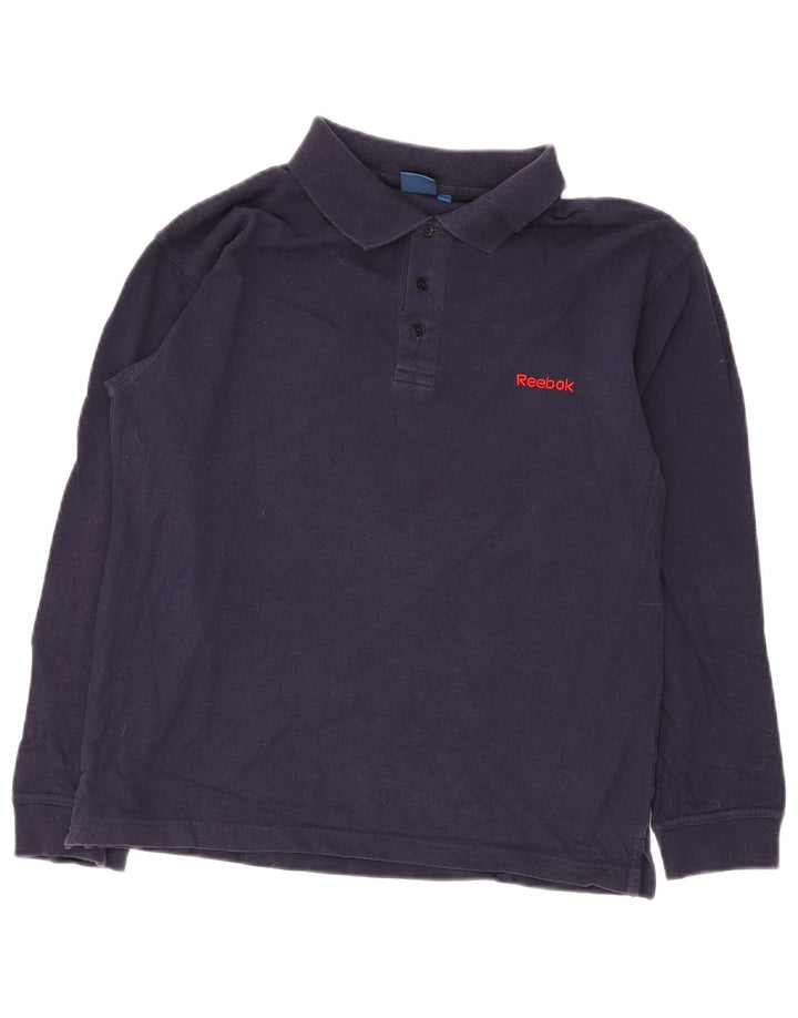 Polo Reebok da uomo a maniche lunghe in cotone blu navy medio