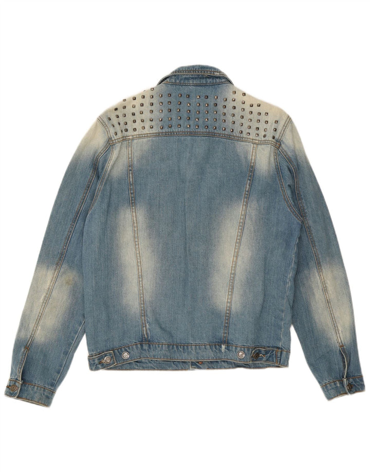 Giacca vintage in denim invecchiato da uomo UK 42 XL in cotone blu