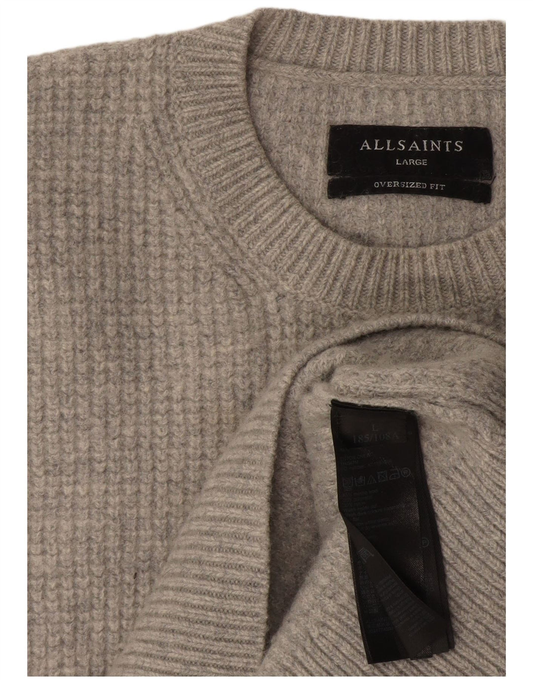 Maglione maglione girocollo oversize da donna di All Saints UK 16 grande lana grigia
