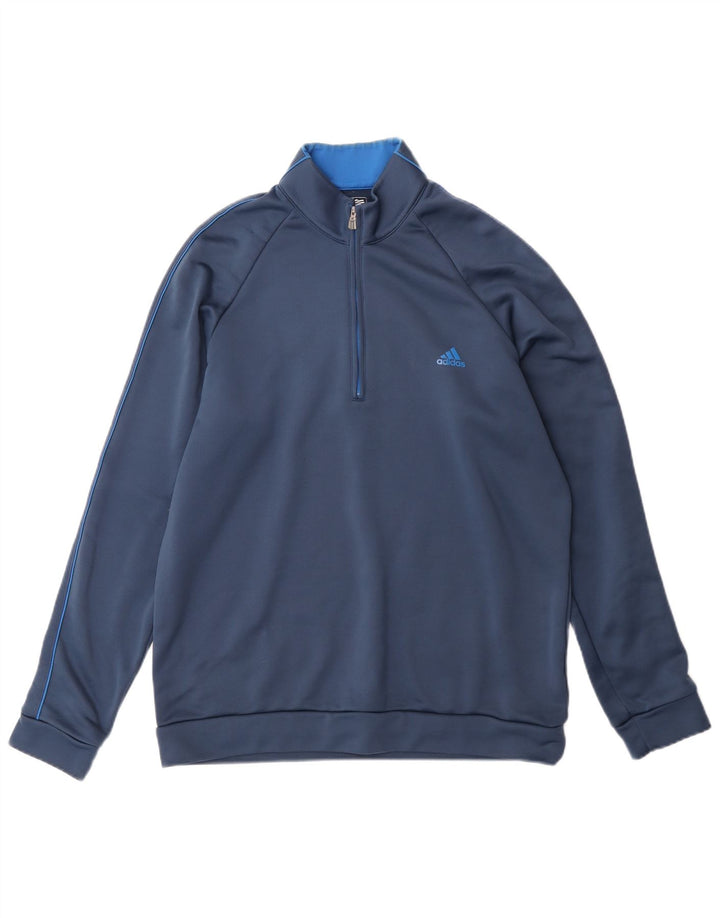 Adidas Uomo Climalite Zip Neck Pullover Tuta Top Blu Medio Poliestere