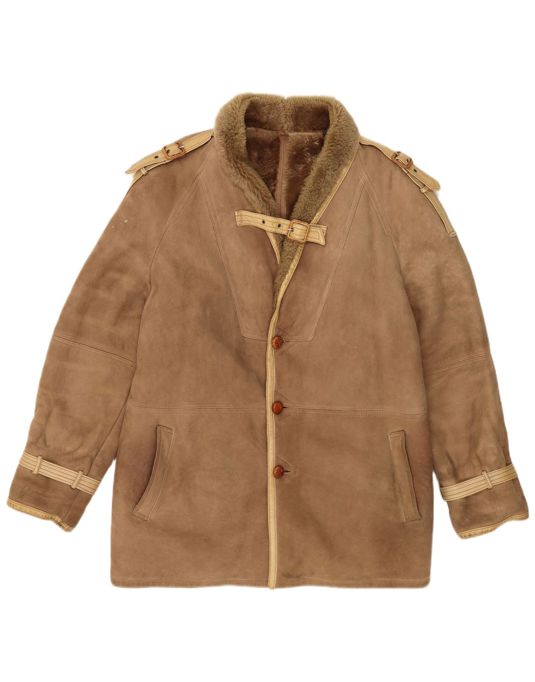 Giacca vintage in montone da uomo IT 52 XL Shearling beige