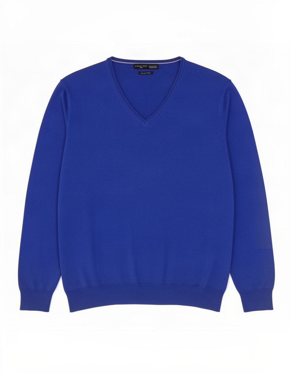 Zara Mens V-Neck Jumper Sweater Large Blue Cotton