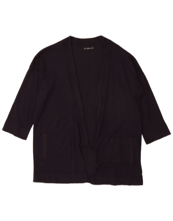 Maglione cardigan aperto con maniche a 3/4 Zara da donna UK 14 viscosa blu navy medio