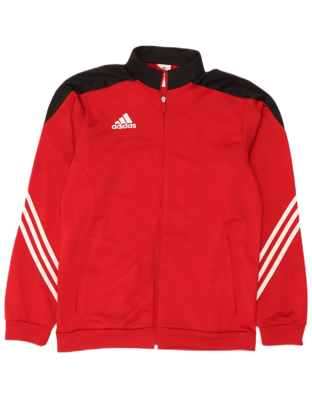 Giacca da ginnastica da uomo Adidas, giacca in poliestere color block rosso medio