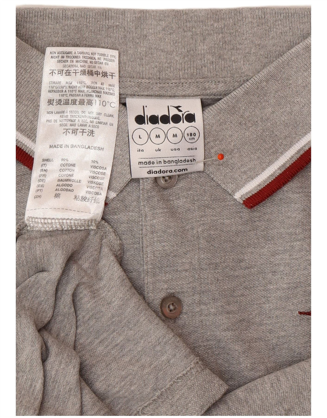 DIADORA Mens Polo Shirt Medium Grey Cotton