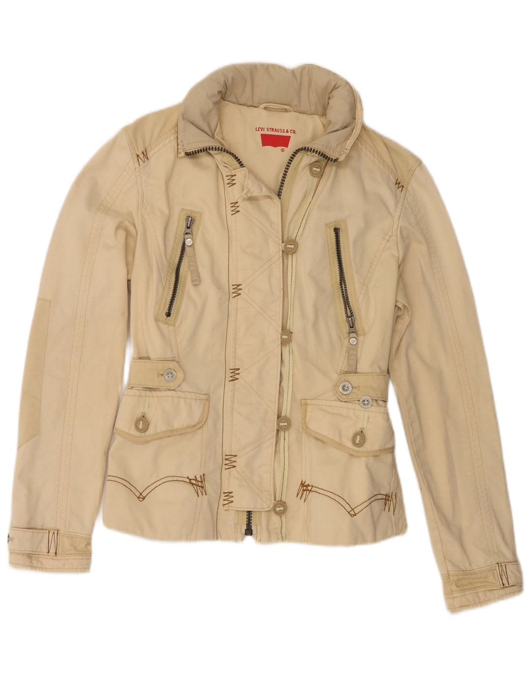 Giacca pratica con cappuccio grafica da donna Levi's UK 10 piccola in cotone beige
