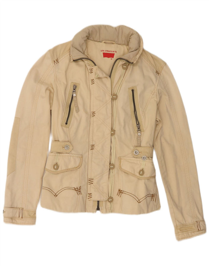 Giacca pratica con cappuccio grafica da donna Levi's UK 10 piccola in cotone beige