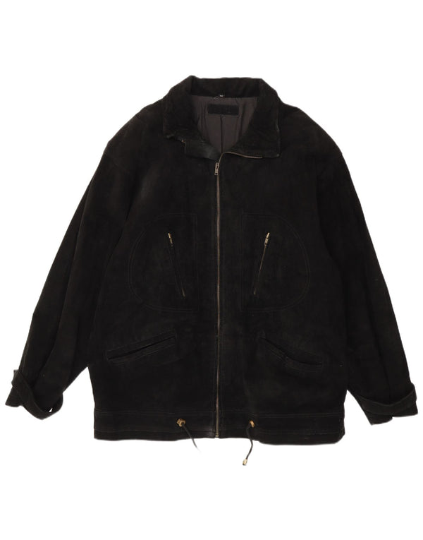 Giacca vintage in pelle scamosciata da uomo EU 52 XL in pelle nera