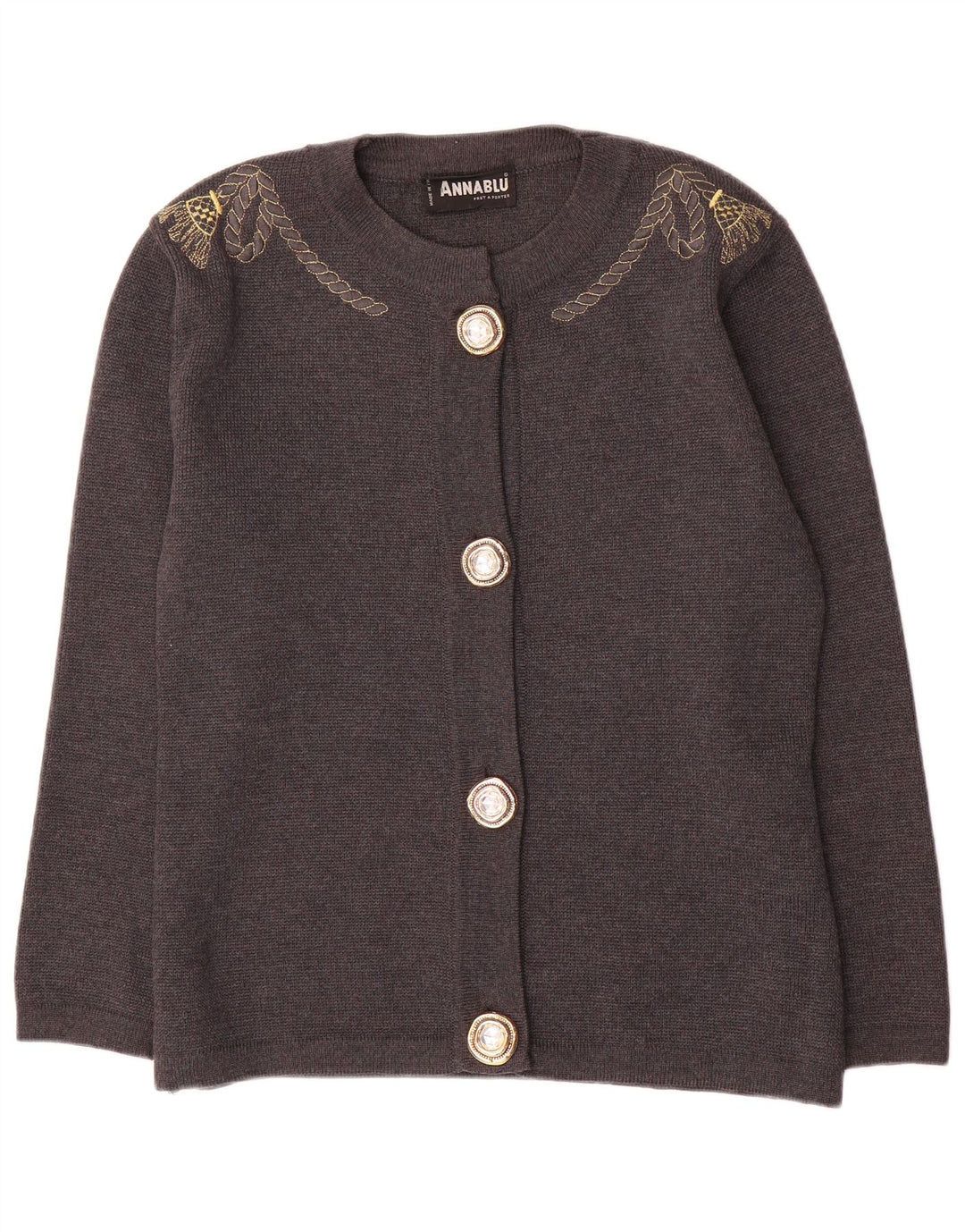 Maglione cardigan oversize da donna vintage UK 10 piccolo in lana grigia