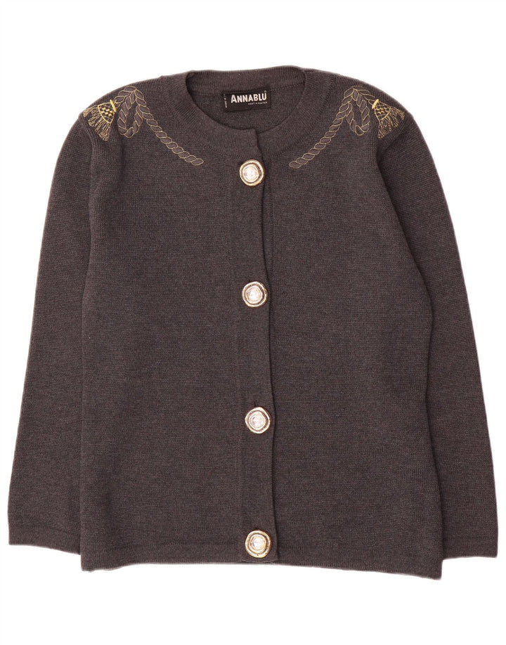 Maglione cardigan oversize da donna vintage UK 10 piccolo in lana grigia