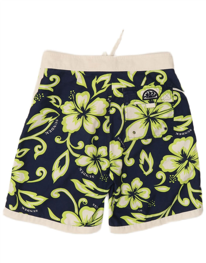 Pantaloncini da bagno grafici da uomo Sundek poliestere floreale medio blu navy