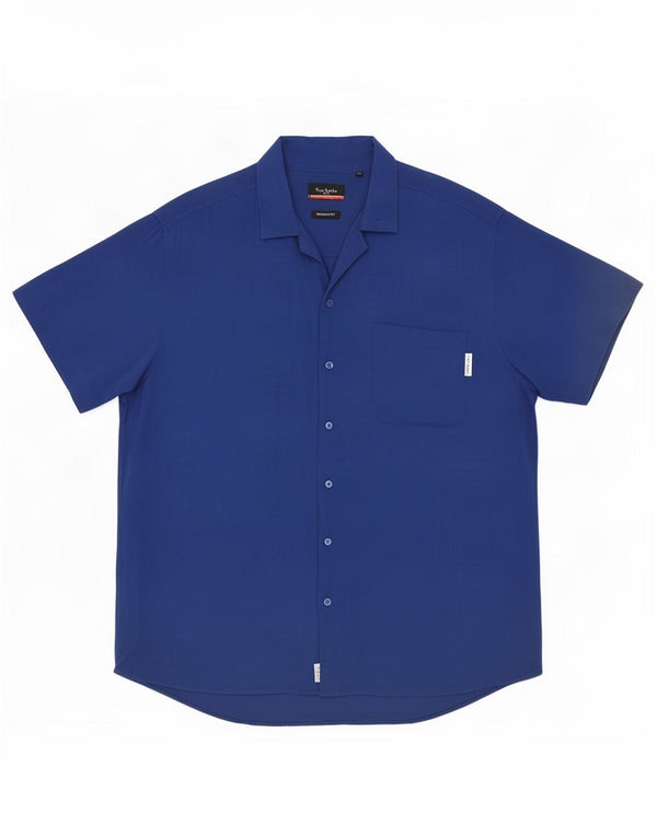 Camicia da uomo a maniche corte Regular Fit Pierre Cardin XL in viscosa blu
