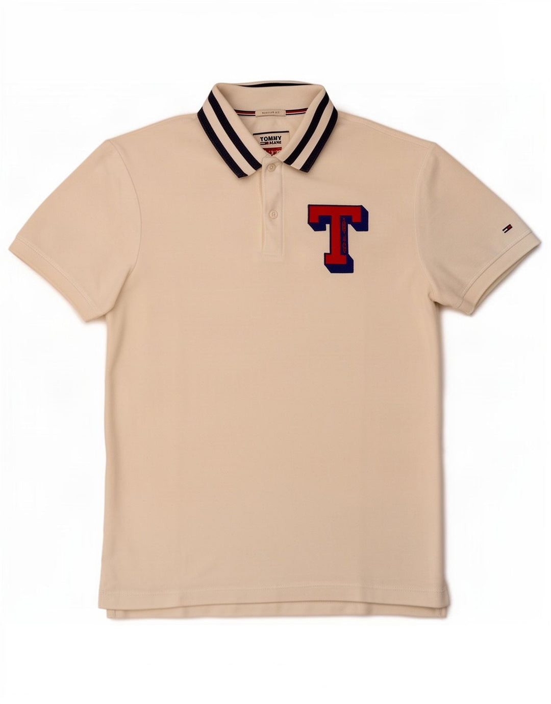 Polo da uomo con vestibilità regolare grafica Tommy Hilfiger a righe bianche medie