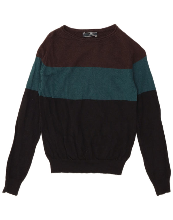 Maglione Zara da uomo con scollo a barchetta in lana color block medio multicolore