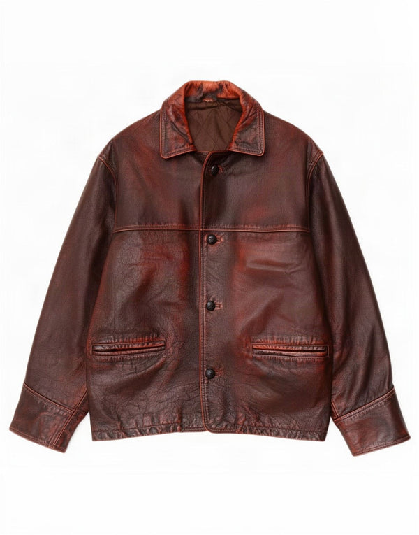 Giacca in pelle vintage da uomo IT 52 XL Marrone