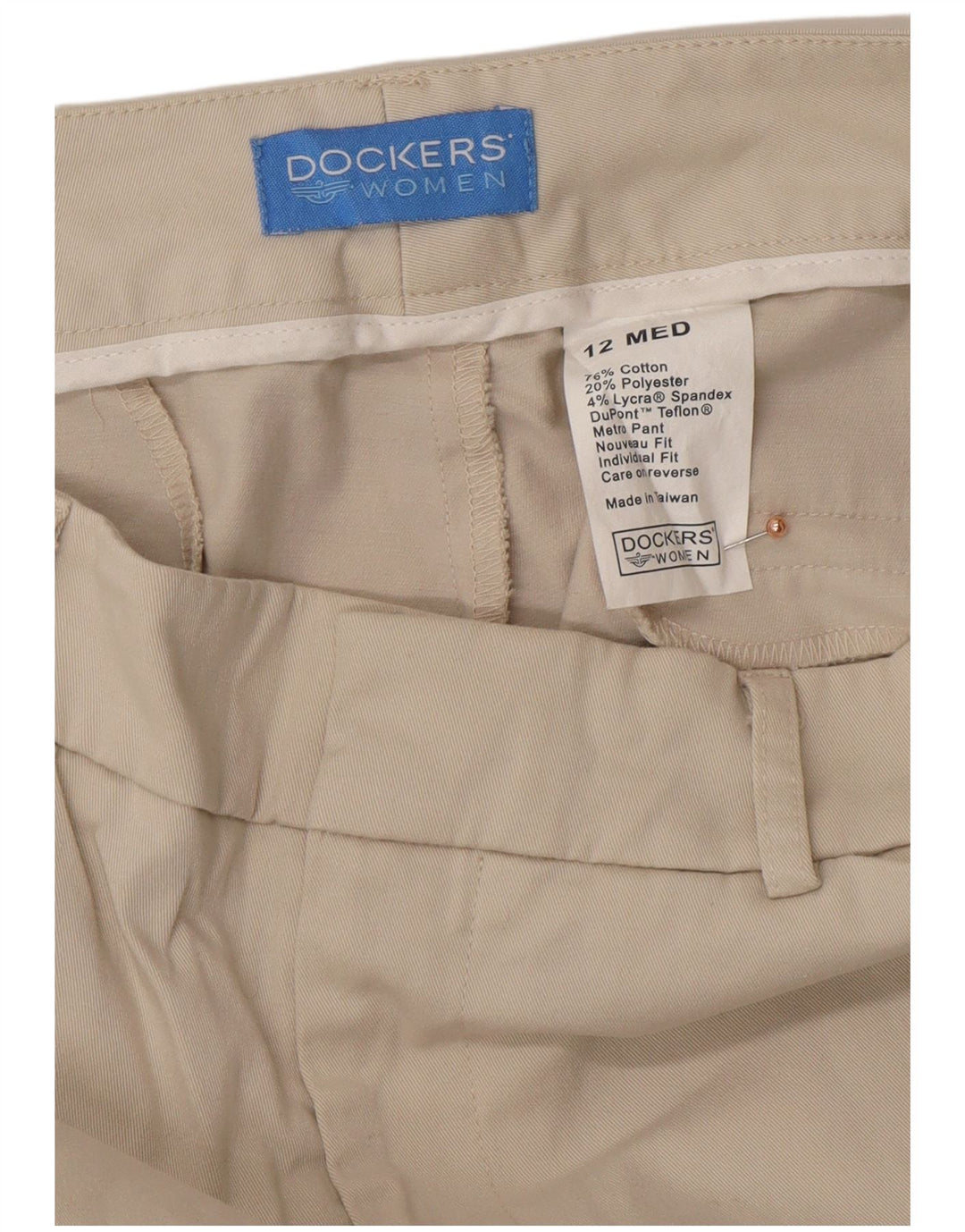 DOCKERS Pantaloni casual dritti da donna US 12 Large W30 L30 Cotone beige